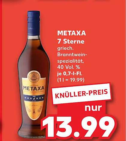 METAXA 7 Sterne griech. Branntweinspezialität, 40 Vol. % je 0,7 l-Fl.