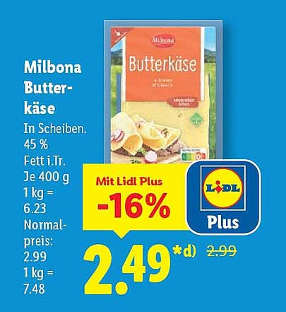 Milbona Butterkäse 400 g - im Angebot