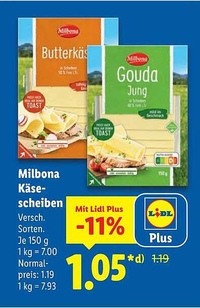 Milbona Käse-Scheiben – Butterkäse und Gouda Jung