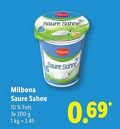 Milbona Saure Sahne 200 g für nur 0,69 €