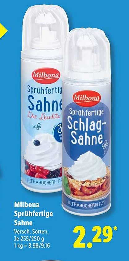Milbona Sprühfertige Sahne