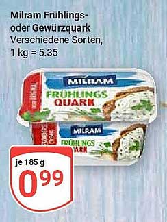 Milram Frühlings- oder Gewürzquark, 185 g für 0,99 €