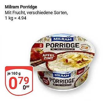 Milram Porridge mit Frucht, verschiedene Sorten, 160 g für nur 0,79 €