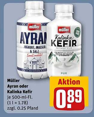 Müller Ayran oder Kalinka Kefir je 500-ml-Fl.