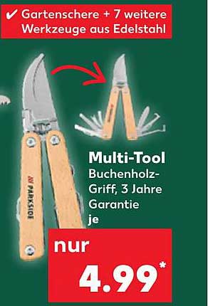 Multi-Tool Buchenholz-Griff, 3 Jahre Garantie