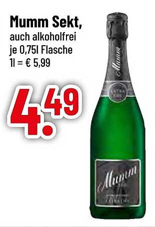 Mumm Sekt, auch alkoholfrei je 0,75l Flasche