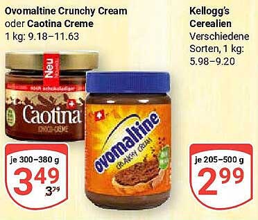 Ovomaltine Crunchy Cream oder Caotina Creme 300-380 g für nur 3,49 €