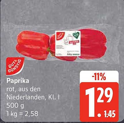 Paprika rot, aus den Niederlanden, Kl. I 500 g