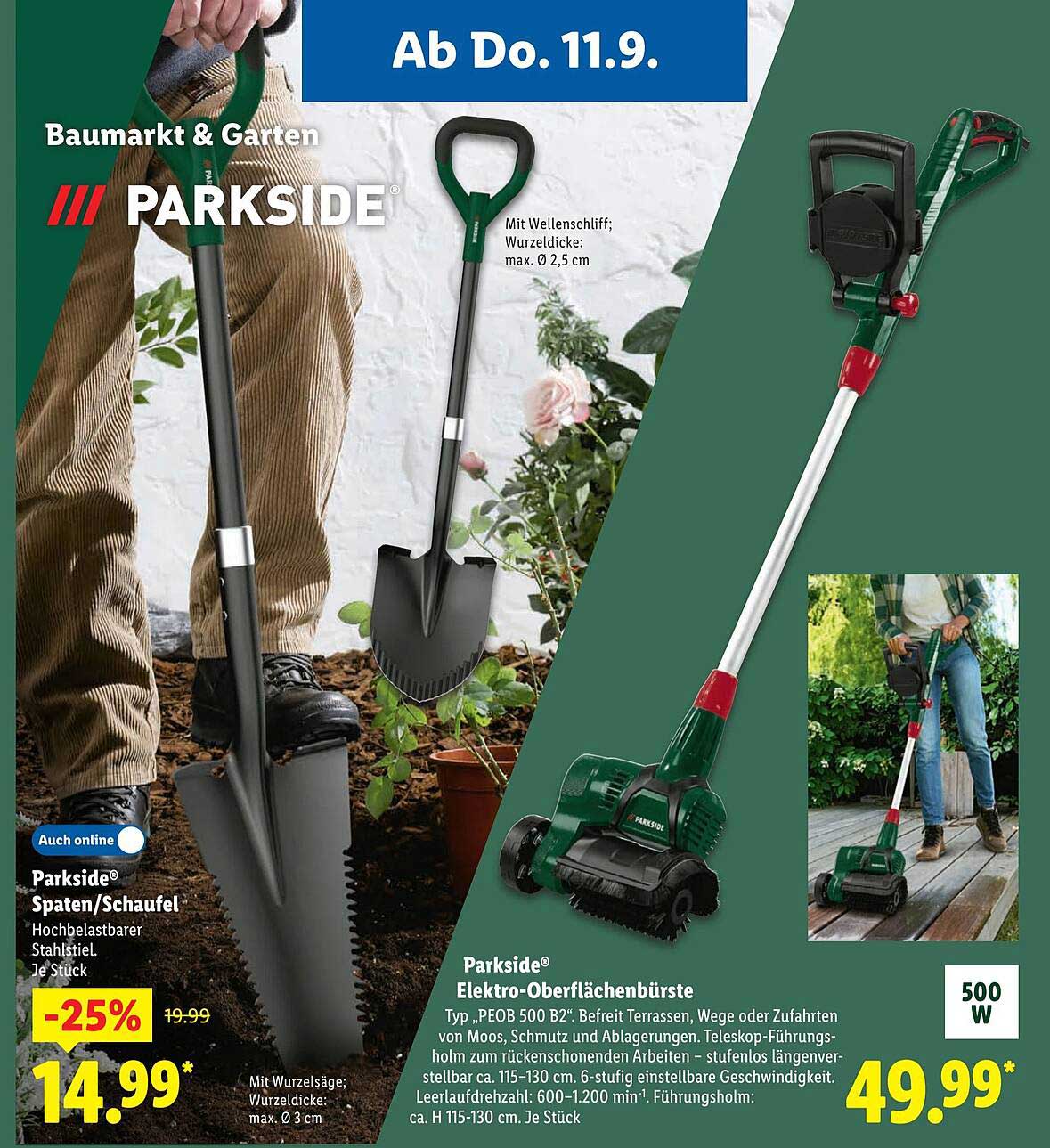 Parksid® Elektro-Oberflächenbürste - Befreit Terrassen und Wege von Moos und Schmutz!