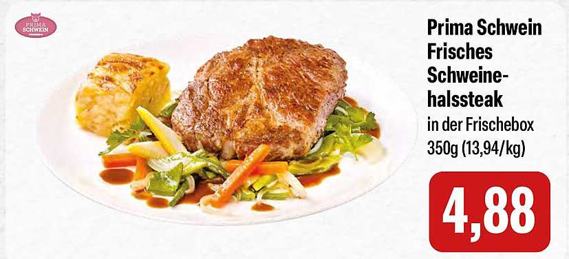 Prima Schwein Frisches Schweinehal steak in der Frischebox 350g (13,94/kg)