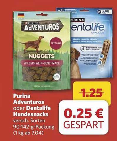 Purina Adventuros oder Dentalife Hundesnacks 90-142g-Packung