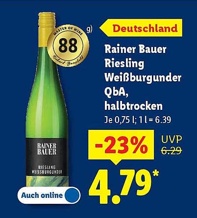 Rainer Bauer Riesling Weißburgunder QbA, halbtrocken