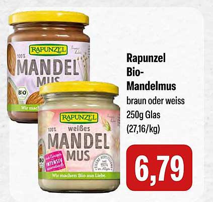 Rapunzel Bio-Mandelmus braun oder weiss 250g Glas