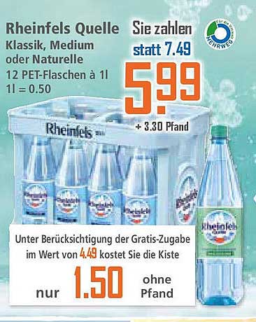 Rheinfels Quelle Klassik, Medium oder Naturelle - 12 PET-Flaschen à 1 L
