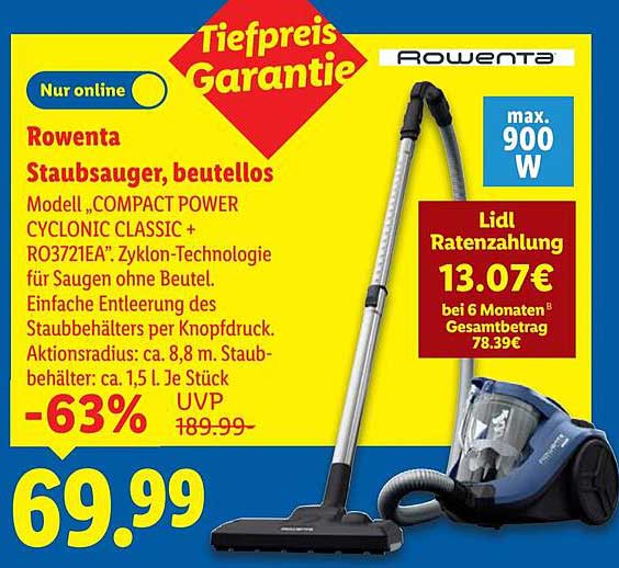 Rowenta Staubsauger, beutellos – Modell „COMPACT POWER CYCLONIC CLASSIC + RO3721EA“
