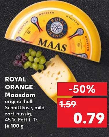 ROYAL ORANGE Maasdam Schnittkäse, mild, zart-nussig
