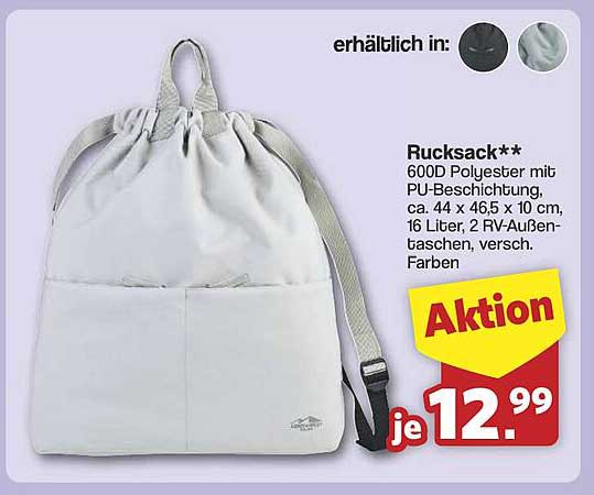Rucksack - 600D Polyester mit PU-Beschichtung
