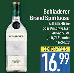 Schladerer Brand Spirituose Williams-Birne oder Kirschwasser 40/42% Vol.