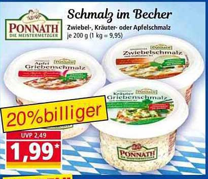 Schmalz im Becher – Zwiebel-, Kräuter- oder Apfelschmalz je 200 g