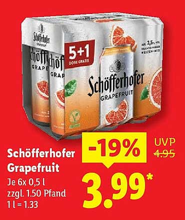 Schöfferhofer Grapefruit 6 x 0,5 l (zzgl. 1,50 € Pfand)