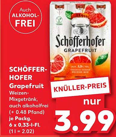SCHÖFFERHOFER Grapefruit Weizen-Mixgetränk - jetzt nur 3,99 €