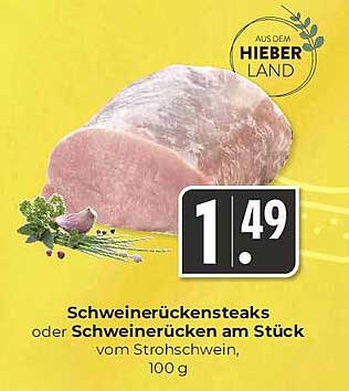 Schweinerückensteaks oder Schweinerücken am Stück vom Strohschwein, 100 g