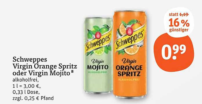 Schweppes Virgin Orange Spritz oder Virgin Mojito