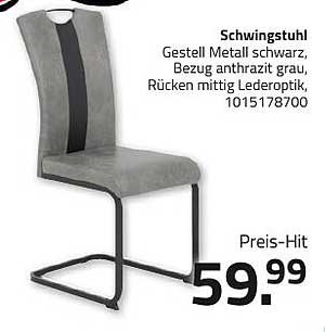 Schwingstuhl – Gestell Metall schwarz, Bezug anthrazit grau, Rücken mittig Lederoptik