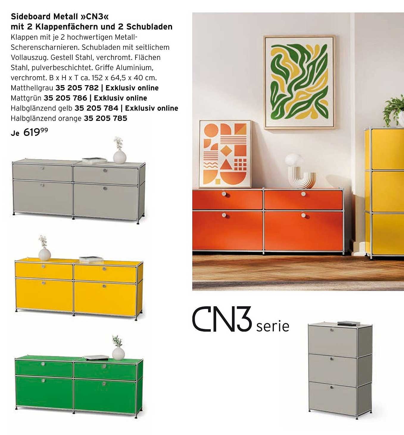 Sideboard Metall »CN3« mit 2 Klappenfächern und 2 Schubladen