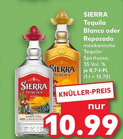 SIERRA Tequila Blanco oder Reposado - mexikanische Tequila-Spirituose