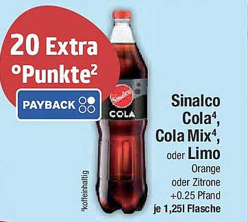 Sinalco Cola, Cola Mix oder Limo - je 1,25l Flasche