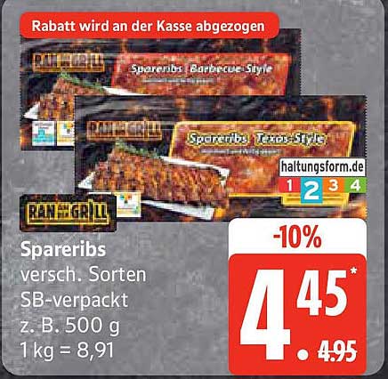 Spareribs Barbecue-Style und Texas-Style, 500 g