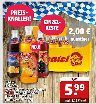 SPATZL Cola-Mix, Apfel-Johannisbeer-Schorle, Orangene Limonade