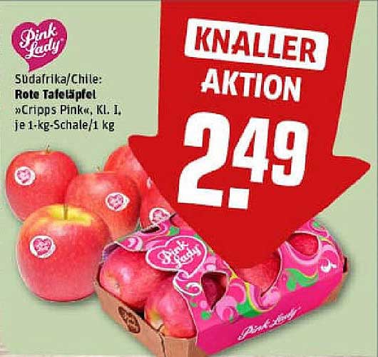 Südafrika/Chile: Rote Tafeläpfel »Cripps Pink«, KL. I, je 1-kg-Schale
