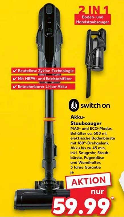 Switch On Akku-Staubsauger 2 in 1 - Boden- und Handstaubsauger