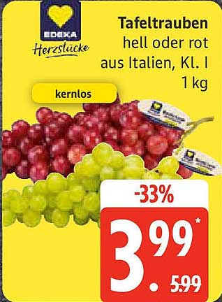 Tafeltrauben hell oder rot aus Italien, Kl. I 1 kg