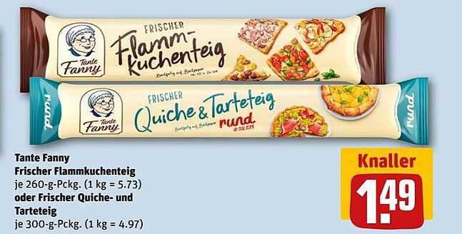 Tante Fanny Frischer Flammkuchenteig oder Quiche- und Tarteteig