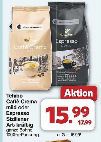 Tchibo Caffè Crema mild oder Espresso Sizilianer Art kräftig 1000-g-Packung