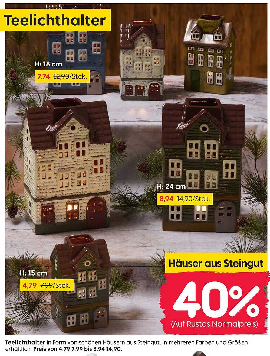 Teelichthalter in Form von schönen Häusern aus Steingut