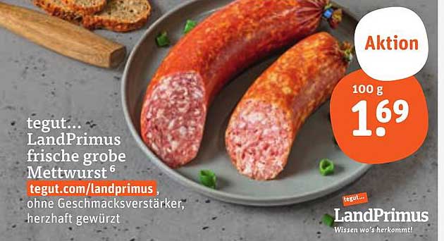 tegut... LandPrimus frische grobe Mettwurst