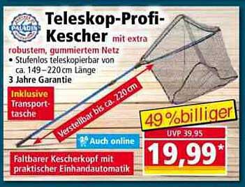 Teleskop-Profi-Kescher mit extra robustem, gummiertem Netz
