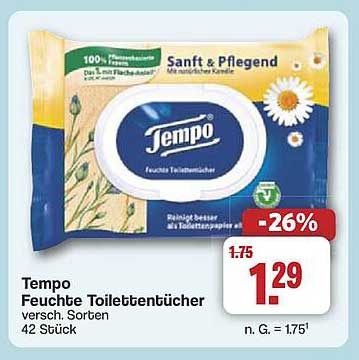 Tempo Feuchte Toilettentücher, 42 Stück - 26% Rabatt!