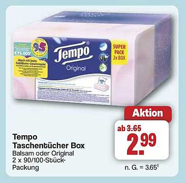 Tempo Taschentücher Box Balsam oder Original 2 x 90/100-Stück-Packung