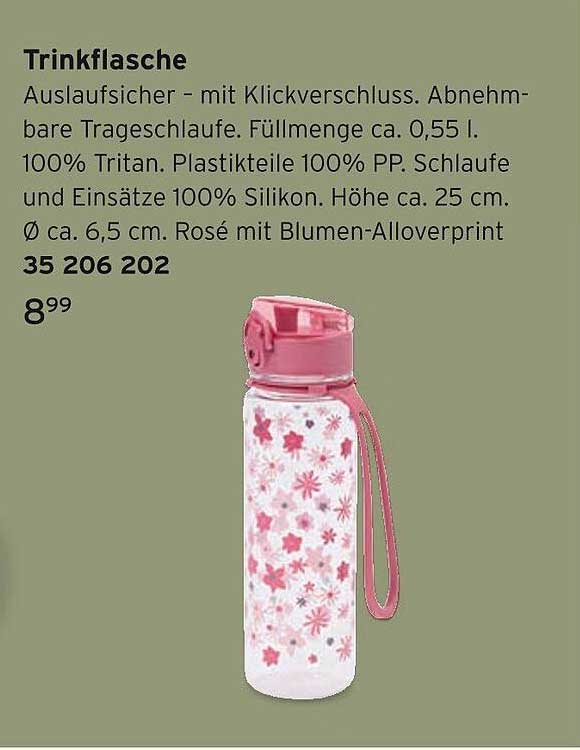 Trinkflasche mit Klickverschluss und Blumen-Alloverprint
