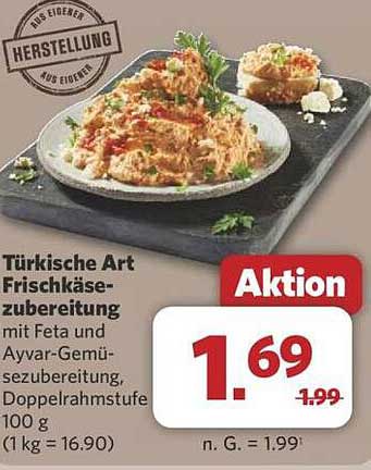 Türkische Art Frischkäsezubereitung mit Feta und Ayvar-Gemüsezubereitung, Doppelrahmstufe