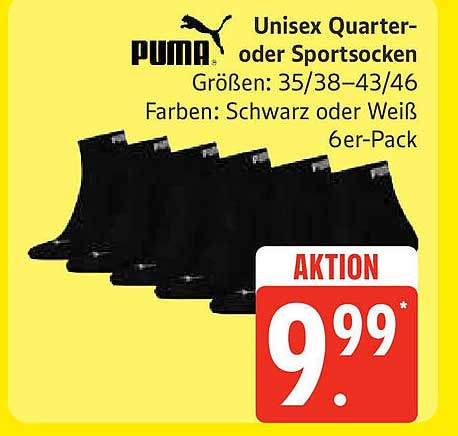 Unisex Quarter- oder Sportsocken 6er-Pack von PUMA