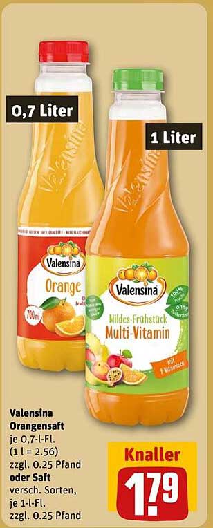 Valensina Orangensaft 0,7 Liter oder Mildes Frühstück Multi-Vitaminsaft 1 Liter