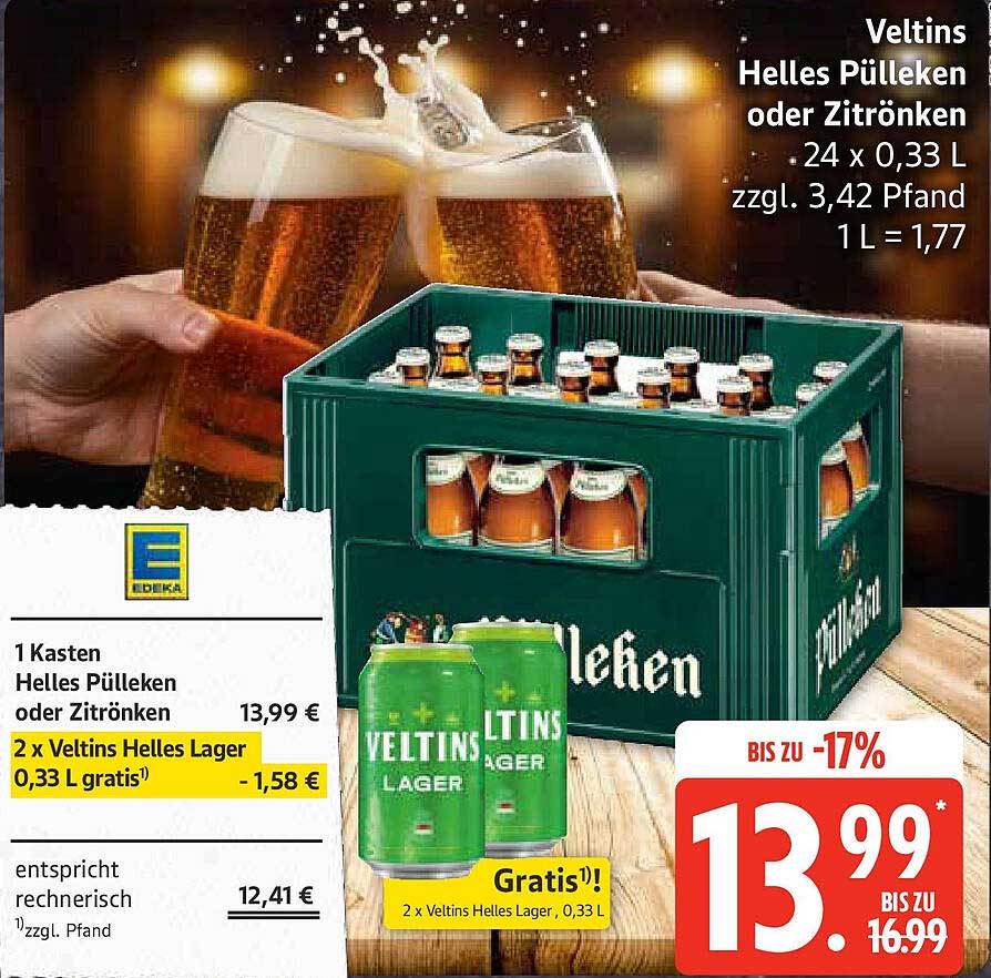 Veltins Helles Pülleken oder Erfrischungsgetränke im Kasten