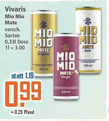 Vivaris Mio Mio Mate versch. Sorten 0,33l Dose
