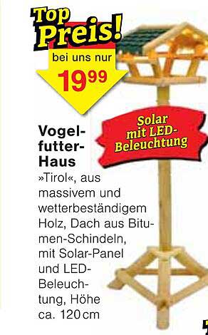 Vogel-futter-Haus "Tirol" mit Solar-LED-Beleuchtung für nur 19,99 €